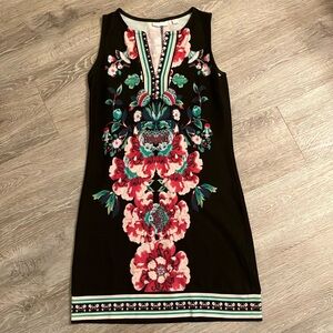 New York & Company Shift Dress Size S Black Pink Gree Floral Print
